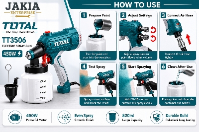Picture of TOTAL TT3506 Electric Paint Spray Gun 450W High Power Paint Sprayer Machine with 800ml Container for Wall, Furniture & Car Painting - Multicolor