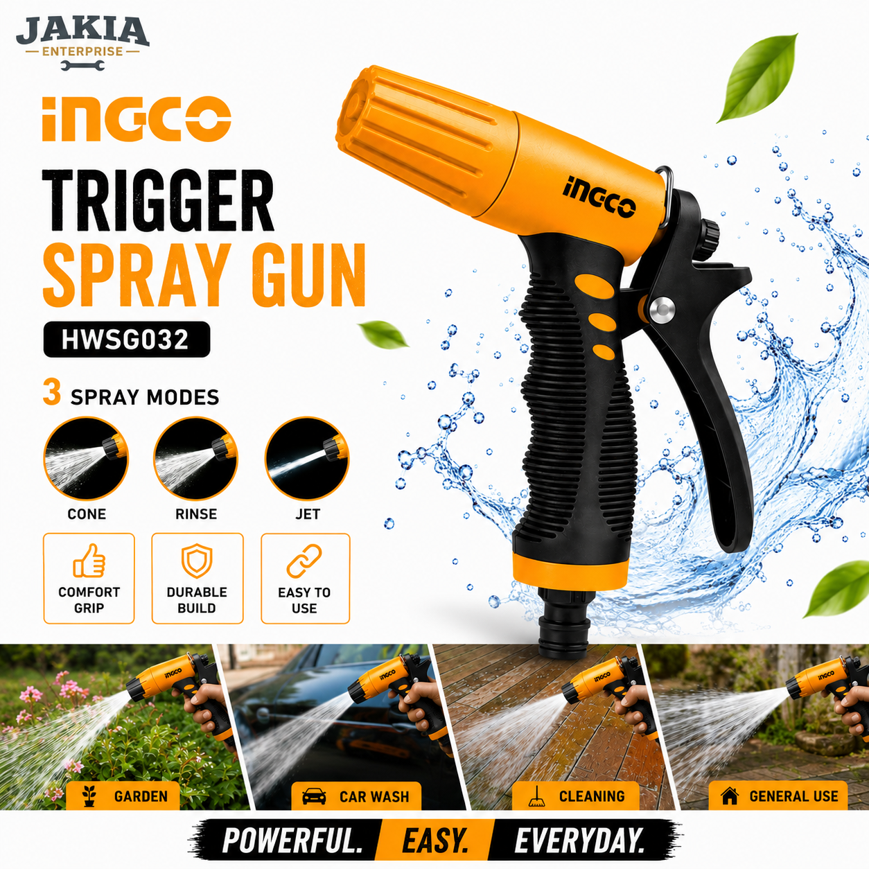 Picture of INGCO Trigger Spray Gun HWSG032 Adjustable Water Spray Nozzle Garden Car Wash Cleaning Gun 3 Spray Modes - Multicolor