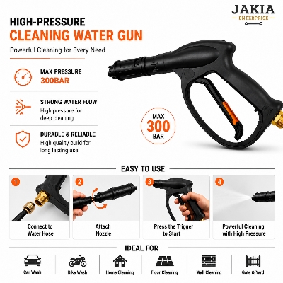 Picture of High Pressure Cleaning Water Gun 300BAR | Car Wash Pressure Washer Spray Gun for Bike, Floor, Wall & Home Cleaning