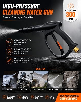 Picture of High Pressure Cleaning Water Gun 300BAR | Car Wash Pressure Washer Spray Gun for Bike, Floor, Wall & Home Cleaning