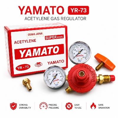 Picture of YAMATO YR-73 Acetylene Gas Regulator | Dual Gauge Pressure Regulator | Heavy Duty Brass Welding Regulator for Gas Cutting & Welding