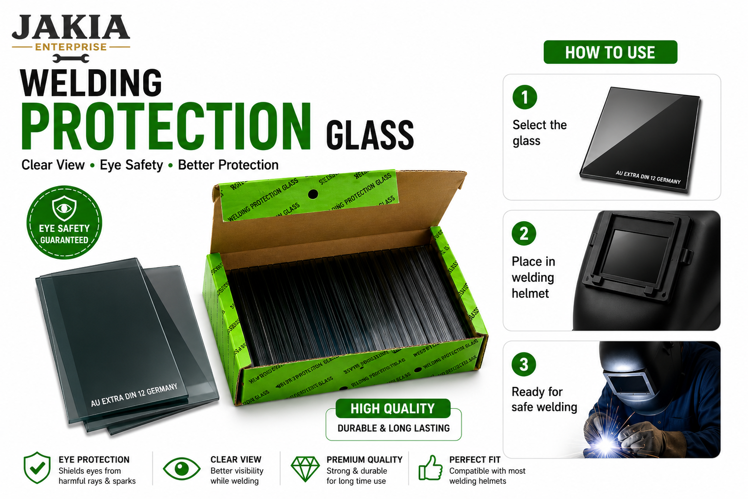 Picture of 50 Pc AU Extra DIN 12 Germany Welding Protection Glass | Welding Helmet Lens Filter Glass | Eye Protection Welding Shield Glass | Premium Welding Safety Glass - Multicolor