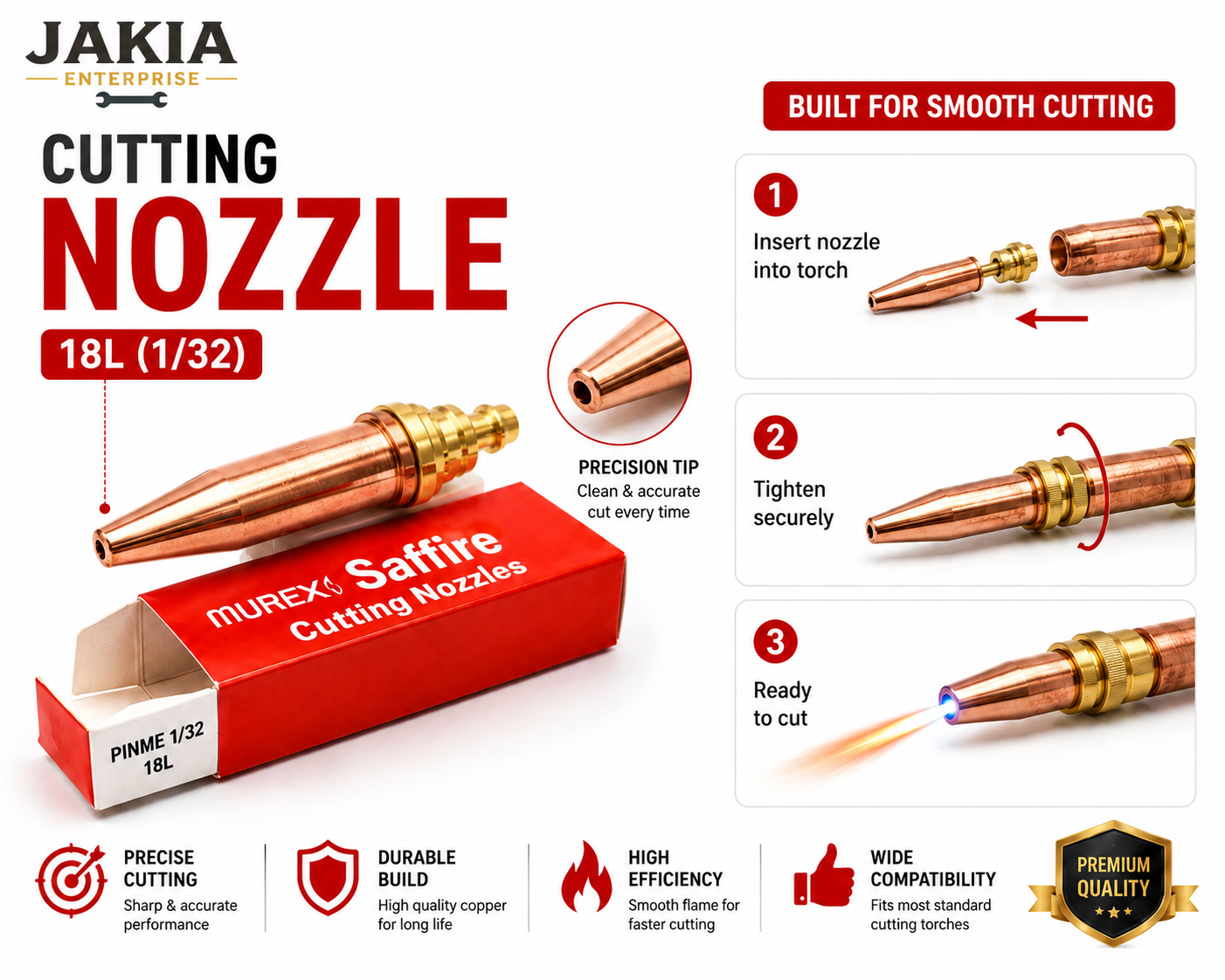 Picture of MUREX Saffire Cutting Nozzle 18L (1/32) | Premium Copper Gas Cutting Torch Nozzle | Industrial Oxy-Acetylene Welding & Metal Cutting Tip - Multicolor