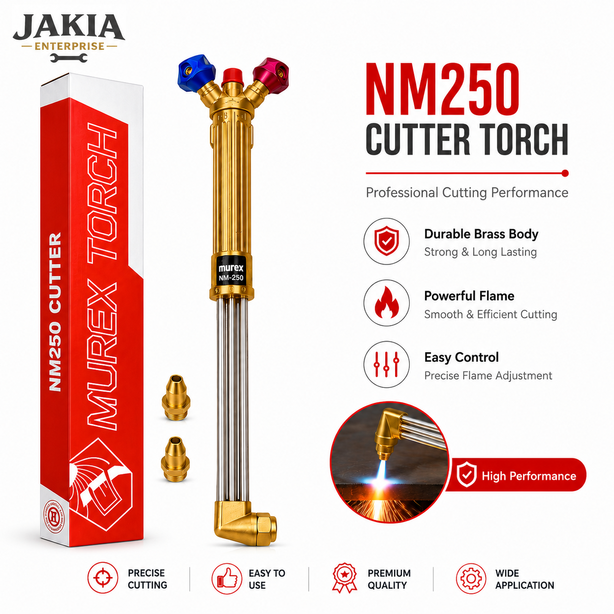 Picture of Murex NM250 Gas Cutting Torch | Heavy Duty Brass Cutter Torch | Oxygen Acetylene Cutting Torch for Metal, Steel & Industrial Fabrication - Multicolor