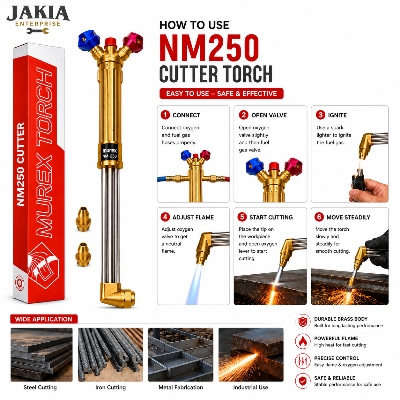 Picture of Murex NM250 Gas Cutting Torch | Heavy Duty Brass Cutter Torch | Oxygen Acetylene Cutting Torch for Metal, Steel & Industrial Fabrication - Multicolor