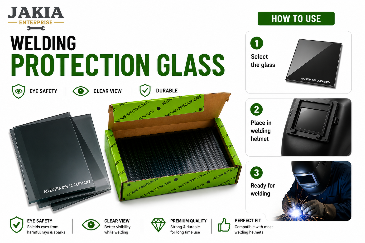 Picture of 100 Pc AU Extra DIN 12 Germany Welding Protection Glass | Welding Helmet Lens Filter Glass | Eye Protection Welding Shield Glass | Premium Welding Safety Glass - Multicolor