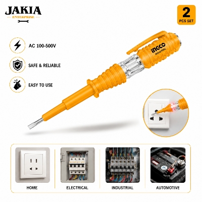 Picture of INGCO Tester Pencil 3x140mm | AC 100-500V Voltage Tester Screwdriver | Electrical Line Tester | Heavy Duty Electric Test Pen - Multicolor