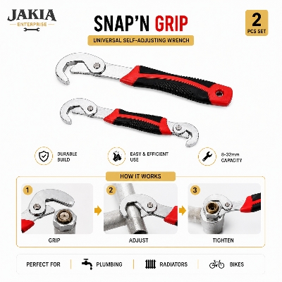 Picture of Snap'N Grip Universal Self-Adjusting Wrench Set 2PCS | 8-32mm Multi-Size Adjustable Spanner Tool | For Pipes, Nuts, Bolts & Plumbing - Multicolor