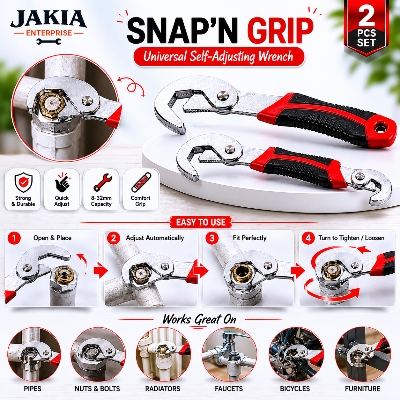 Picture of Snap'N Grip Universal Self-Adjusting Wrench Set 2PCS | 8-32mm Multi-Size Adjustable Spanner Tool | For Pipes, Nuts, Bolts & Plumbing - Multicolor