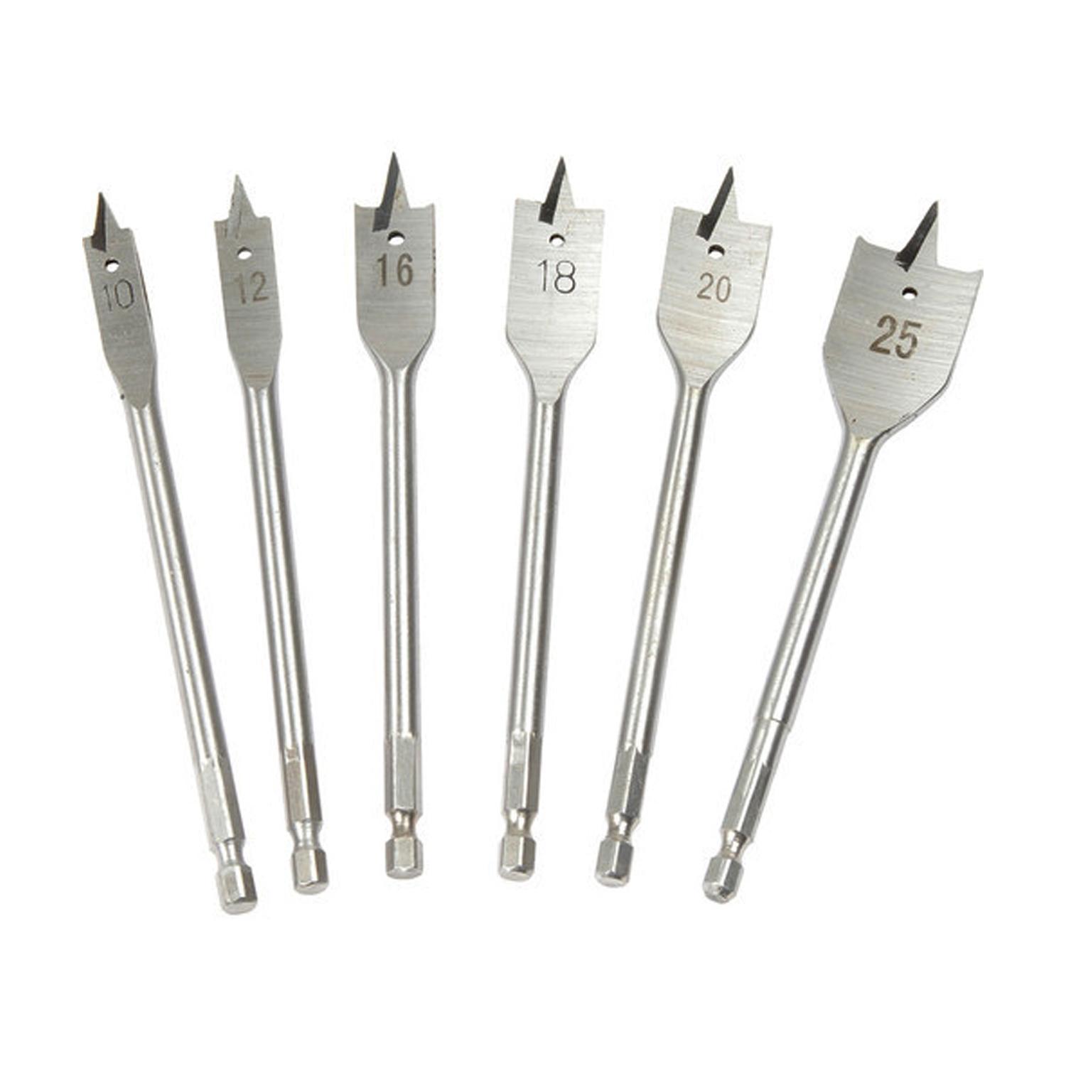 Picture of 6 Piece HSS Flat Drill Bit Set For Plastic, Fiber, Wooden Work (Silver)