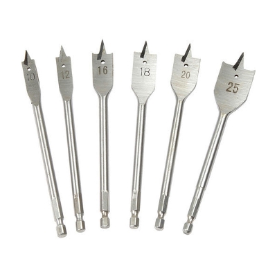 Picture of 6 Piece HSS Flat Drill Bit Set For Plastic, Fiber, Wooden Work (Silver)