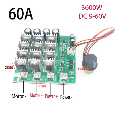 Picture of 60A High Power PWM Speed Controller / DC Dimer With Switch 9V to 60V For DC Motor or High Power LED (Multicolor)