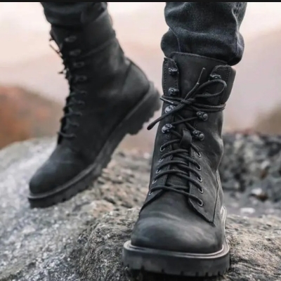 Picture of Leather Long Boots for Men - Cow Leather Rubber sole long Boots for men-  Genuine Leather Long Boots + ( Free Socks )