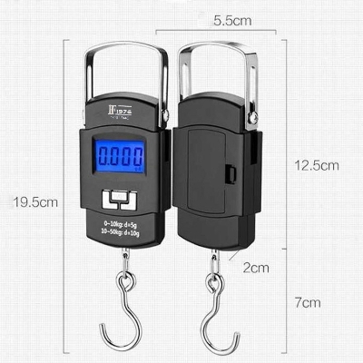 Picture of 50kg Portable Electronic LCD Digital Hanging Weight Scale F1976-744E Pocket Hook Scale Balance for Luggage Suitcase Travel Bag with Battery (Black)