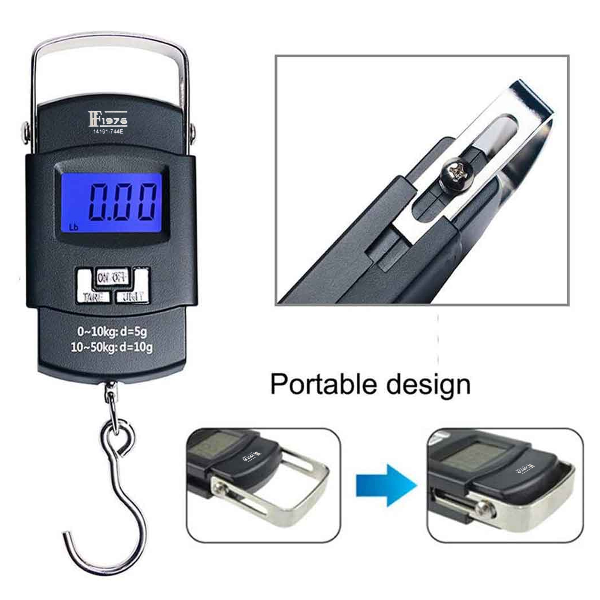 Picture of 50kg Portable Electronic LCD Digital Hanging Weight Scale F1976-744E Pocket Hook Scale Balance for Luggage Suitcase Travel Bag with Battery (Black)