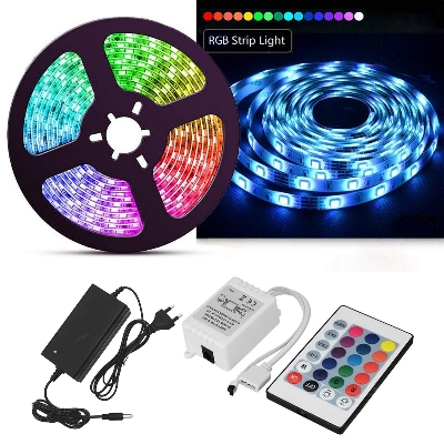 Picture of 16 Color SMD 5050 DC 12V LED Strip Light With Remote Driver 5 Meter RGB Color Fairy Lights for Ceiling Decoration (Multicolor)