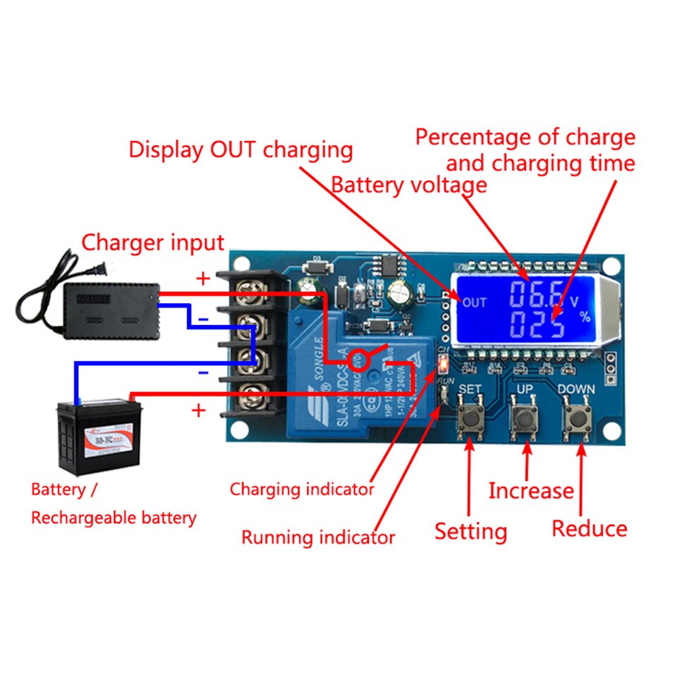 Picture of XY-L30A DC 6-60v 30A Storage battery Charging Control Module Protection Board Charger Time Switch LCD Display Replace XH-M604 XH-602 (Multicolor)