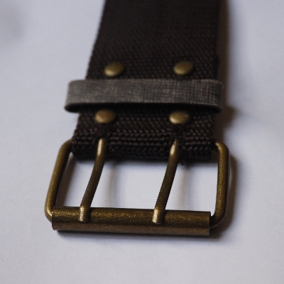 Picture of Belt for men-  Belt Double Prong Buckle Wide Waistband Decorative New Unisex Brown Belt Canvas Dual Double Grommet Prong Rugged Buckle Army Style
