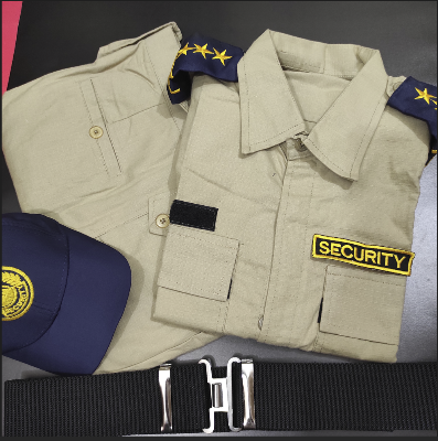Picture of security guard uniforms - security guard dress - security uniform khaki shirt pant belt cap bach full set