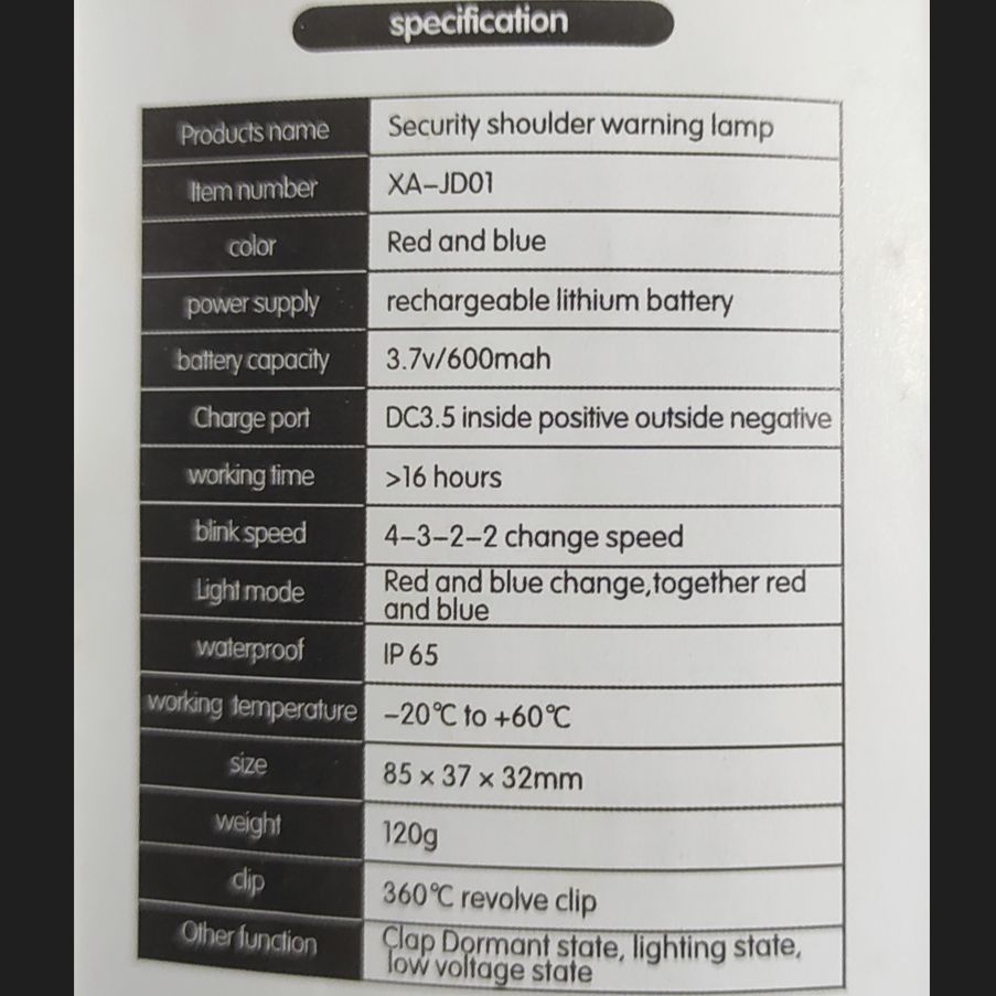 Picture of Mini LED Warning Strobe Flashing Shoulder Light for Traffic Guidance  working time16 hours  - Warning Light on Body Shoulder white charger
