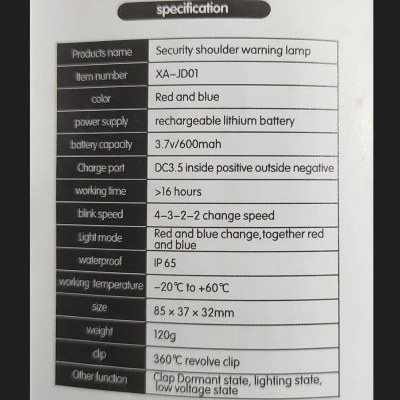 Picture of Mini LED Warning Strobe Flashing Shoulder Light for Traffic Guidance  working time16 hours  - Warning Light on Body Shoulder white charger