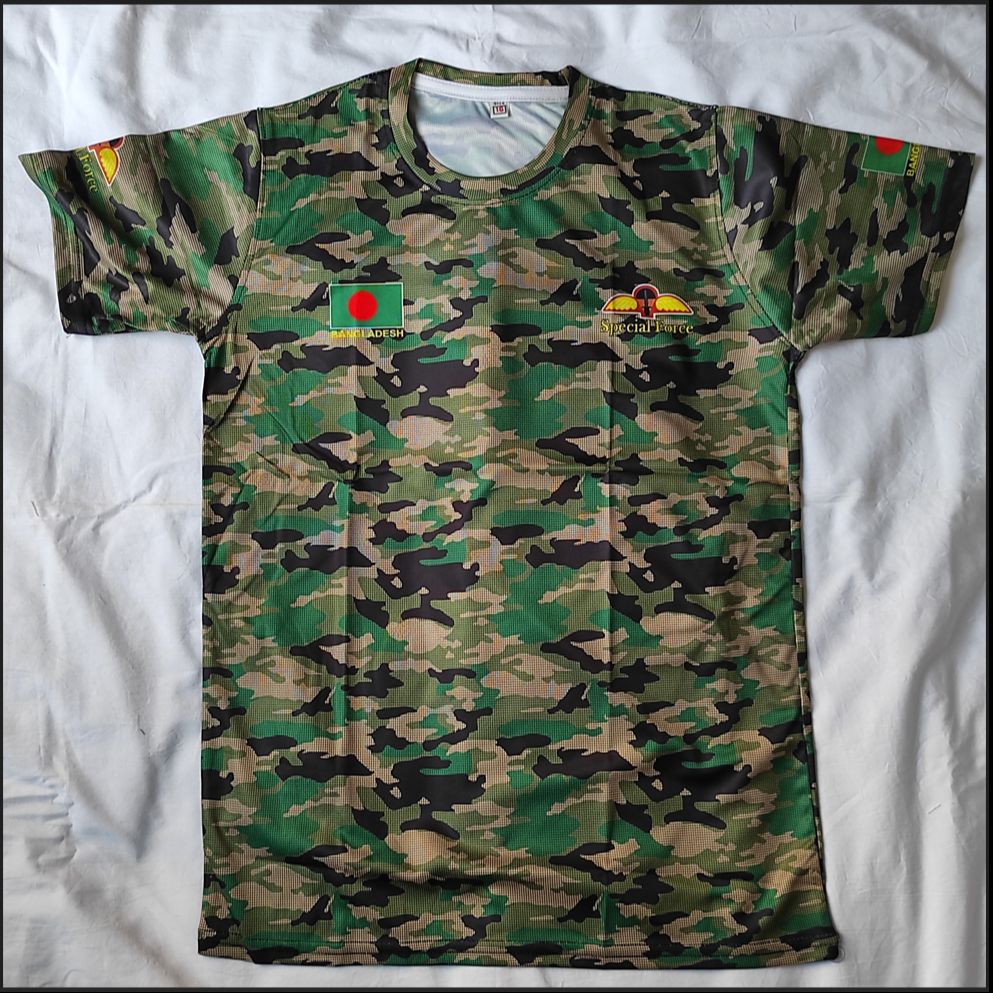 Picture of Bangladesh Ar-my Special Fo-rce Camouflage T-Shirt for Men – Military Camo Combat Tee with Flag Print – Lightweight Quick-Dry Army Style T-Shirt – Outdoor Sportswear for Adventure, Training & Casual Use