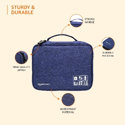 Picture of Nylon Gadget Organizer Case – Electronic Accessories Storage Pouch for Cables, Chargers, Power Banks, Hard Disks & More – Travel Utility Bag – 27 x 20 x 9 cm