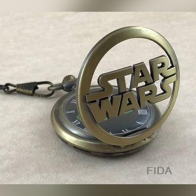 Picture of Bronze Star Wars Quartz Pocket Watch Necklace Pendant Fob Chain Fashion clock Gift for Boy Cool Hollow Roman Clock Bronze 