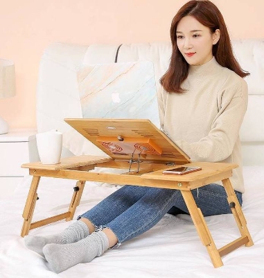 Picture of Laptop Notebook Table duel cooling fan Adjustable Stand Bed Tray computer Desk Portable Foldable wooden 