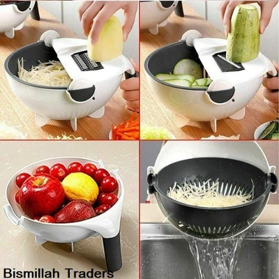 Picture of 9 in 1 Magic Slicer Rotate Vegetable Cutter with Drain Basket Multicolor 