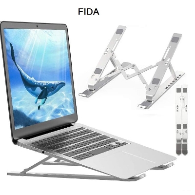Picture of Pocket Laptop Stand Aluminum Alloy 7 Levels Height Adjustment Ultra Compact Creative storage Bracket Silver 