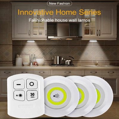 Picture of 3-Pcs Wireless LED Light Set with Remote Control Dimmable Wardrobe cabinet Night Lamp Multicolor 