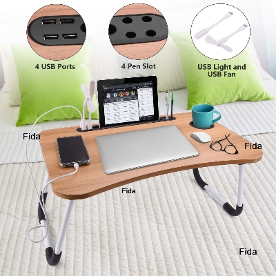 Picture of Portable Laptop Desk with Cup Holder USB Port Bed Table Built-in Slot for Phone Tablet Perfect Drawing Table Lap Writing Desk for Floor & Bed Multicolor 
