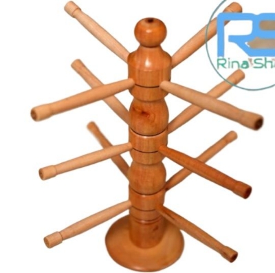 Picture of Wooden Mug Stand Rack Coffee Tea Storage Hanger Cup Organizer Holder with 6 Hooks Brown 