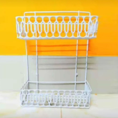Picture of Wall mounted 2 Layer Hanging Kitchen spice jar Metal Rack bathroom organizer Drying Rack White 