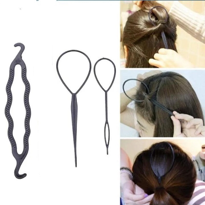 Picture of 3 Pcs/Set DIY Styling Tools Pull Hair Clips For Women Hairpins Comb Hair Bun Maker Dount Twist Hair Accessories Black Body