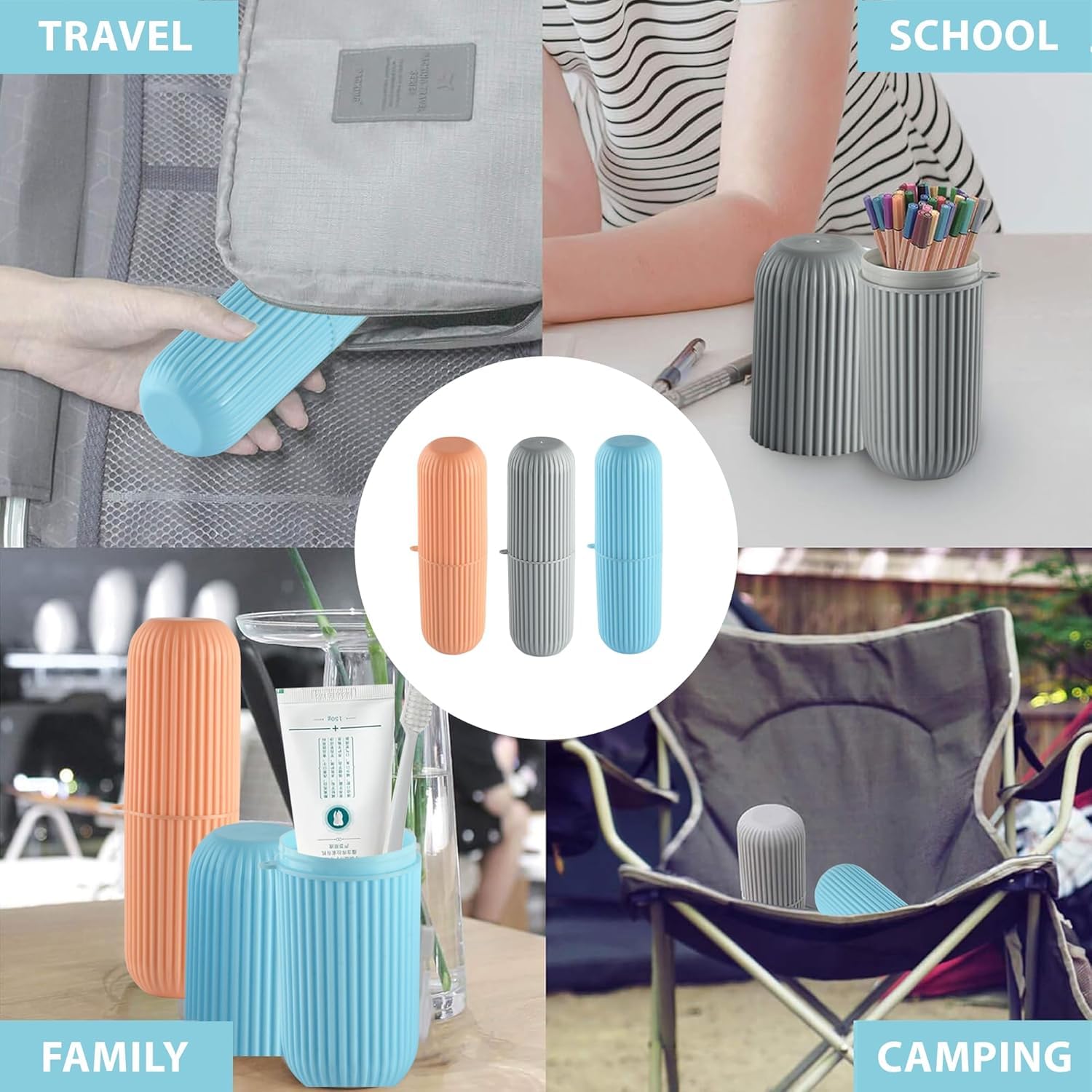 Picture of 2 Pack Toothbrush Holder | Toothbrush Box | Capsule Shape Toothpaste Holder | Brush Holder for Travel | Plastic Brush Holder | Bathroom Toothbrush Kit | Multicolor Multicolor 