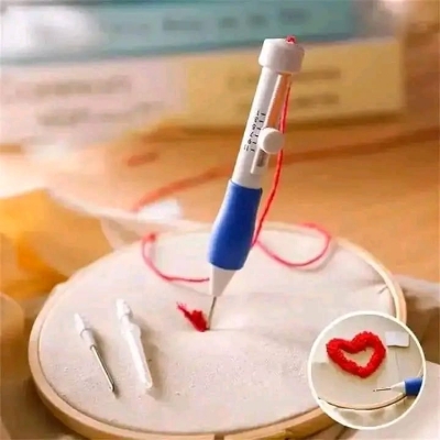 Picture of Embroidery Punch Needle Kit Stitching Tool Set Magic Embroidery Needle Pen Weaving Tool Knitting DIY Sewing Tools White 