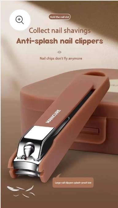 Picture of Stainless Steel Nail Clipper Set with Grooming Tools, Non-Slip Handles, Personal Care Nail Cutter Kit With Portable Case for Men & Women (Brown)  