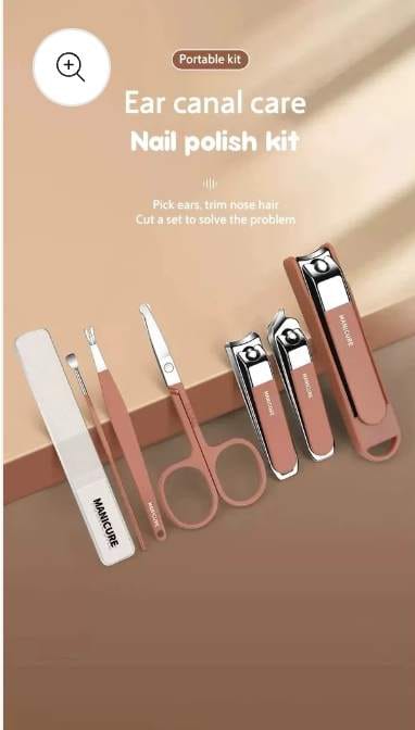 Picture of Stainless Steel Nail Clipper Set with Grooming Tools, Non-Slip Handles, Personal Care Nail Cutter Kit With Portable Case for Men & Women (Brown)  