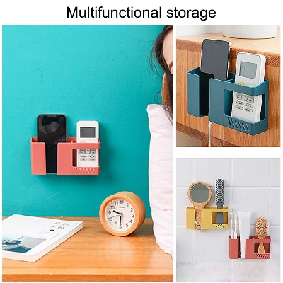 Picture of 1 Pcs Wall Mounted Organizer Remote Control Storage Box Mobile Phone Plug Wall Holder Charging Multicolor 