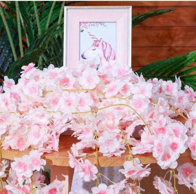 Picture of 1pcs Artificial Cherry Blossom Flower Vines Artificial Flowers for Outdoors Hanging Silk Flowers Garland for Pink 