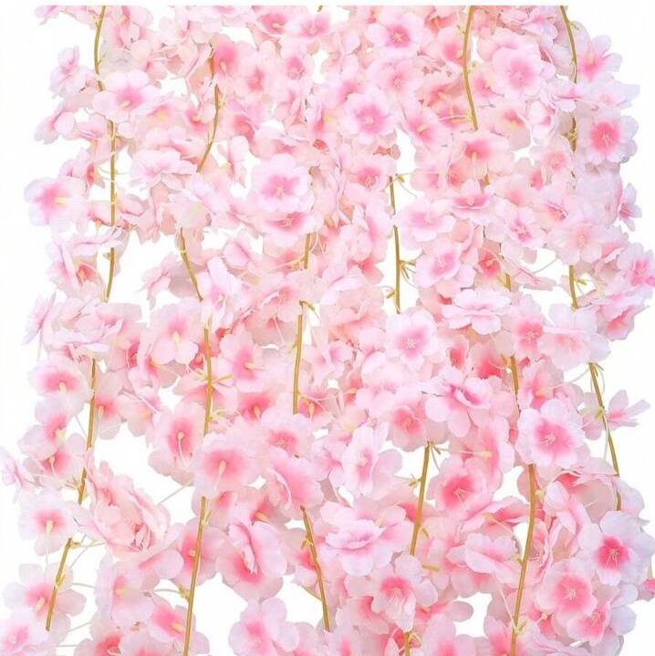 Picture of 1pcs Artificial Cherry Blossom Flower Vines Artificial Flowers for Outdoors Hanging Silk Flowers Garland for Pink 
