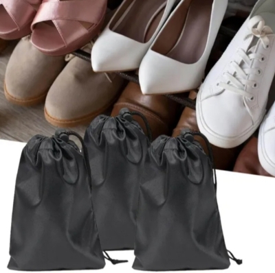 Picture of 2 Pcs Shoe Bags, Drawstring Travel Organizers Bag, Dustproof Multipurpose Drawstring Pouch, Drawstring Shoes Storage Bag, 30cm length Black 