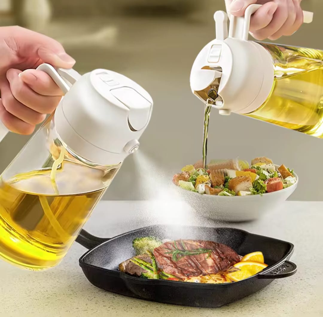 Picture of Oil Sprayer 2 in 1 for Cooking, 16oz/500ml Glass Oil Spray Bottle with Pourer, Food-grade Oil Dispenser White 