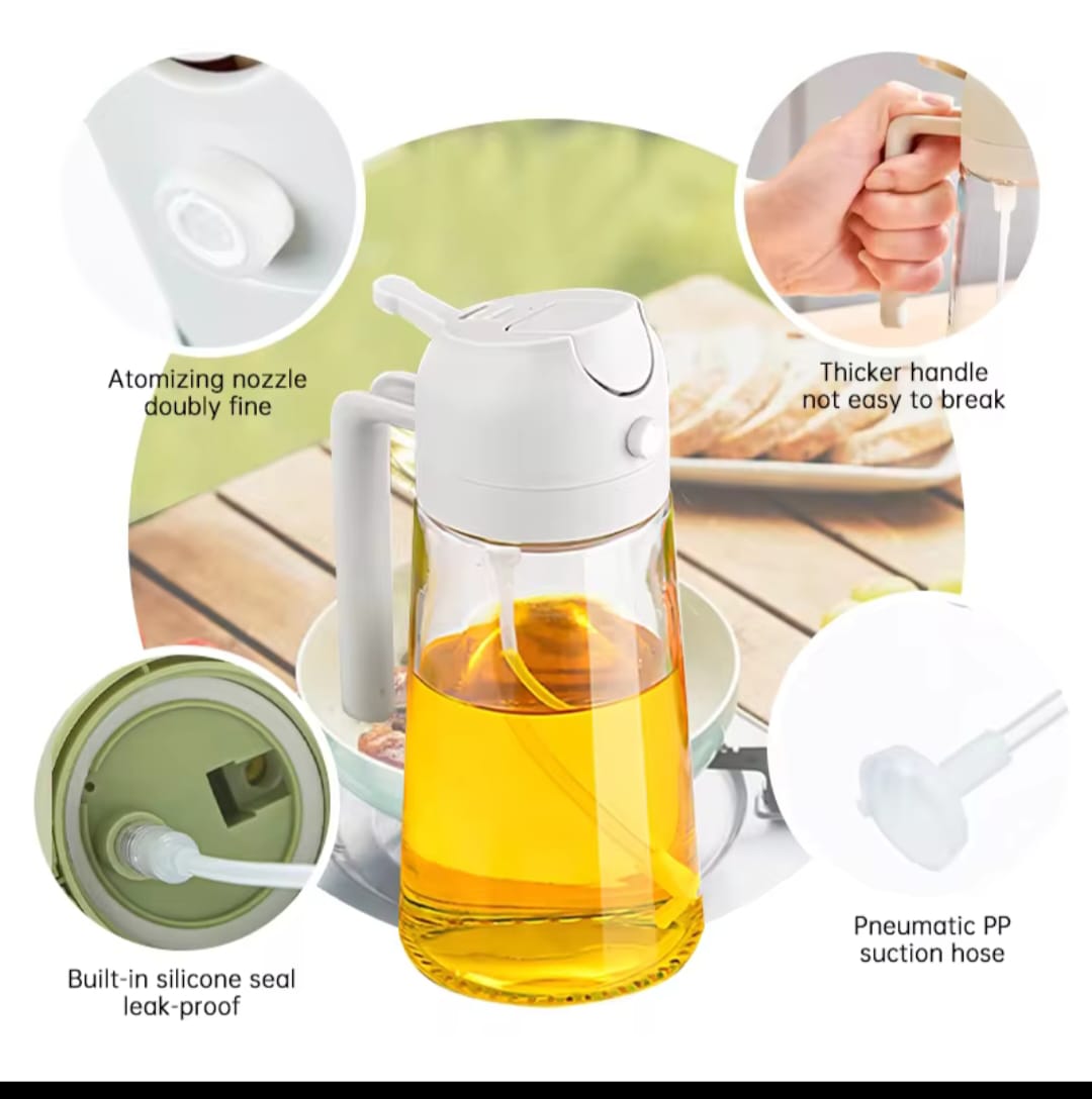 Picture of Oil Sprayer 2 in 1 for Cooking, 16oz/500ml Glass Oil Spray Bottle with Pourer, Food-grade Oil Dispenser White 