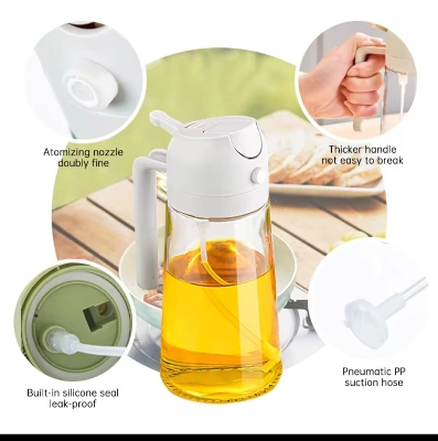 Picture of Oil Sprayer 2 in 1 for Cooking, 16oz/500ml Glass Oil Spray Bottle with Pourer, Food-grade Oil Dispenser White 