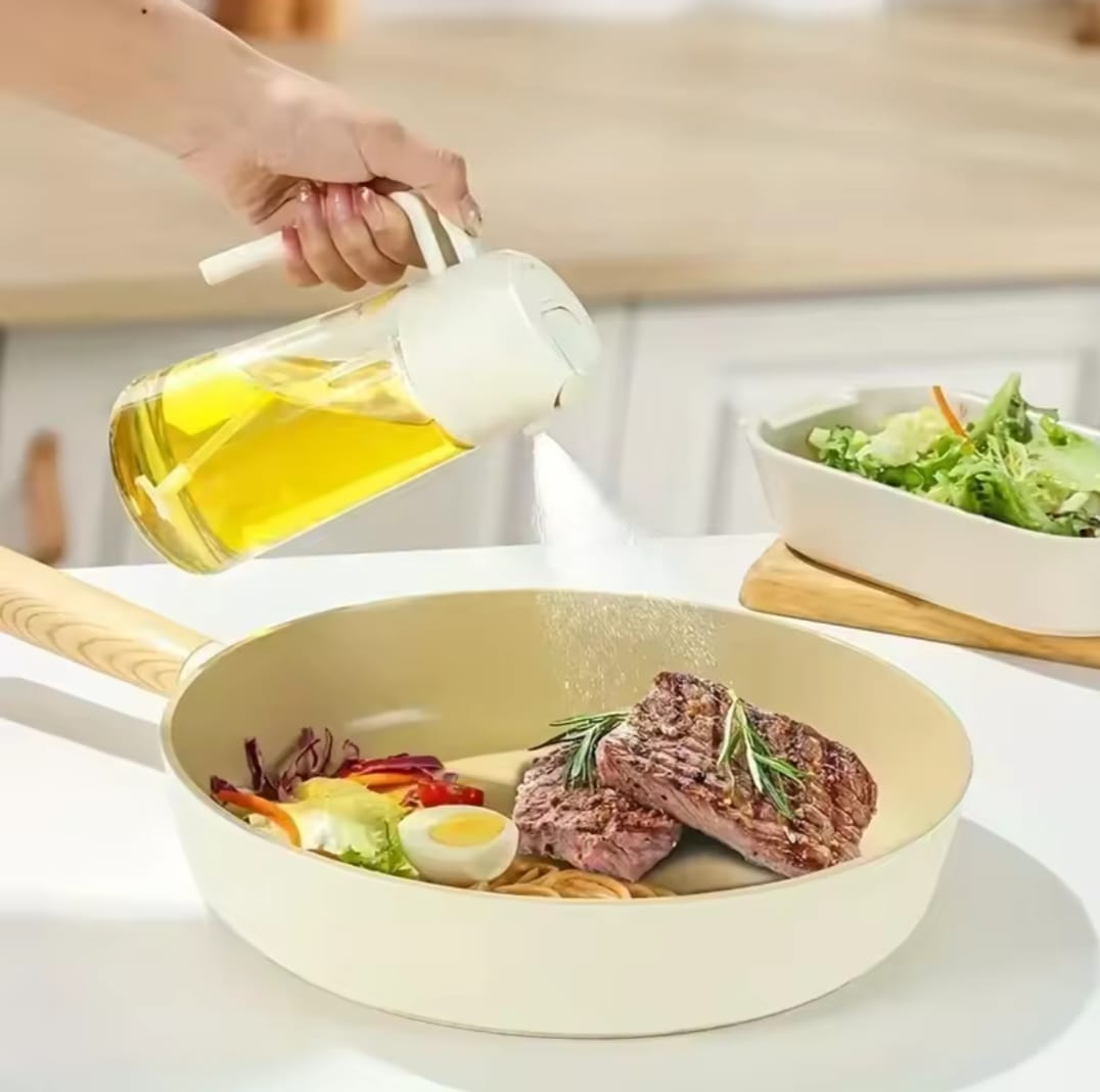 Picture of Oil Sprayer 2 in 1 for Cooking, 16oz/500ml Glass Oil Spray Bottle with Pourer, Food-grade Oil Dispenser White 