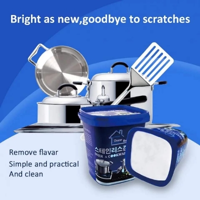 Picture of Stainless Steel Cleaning Paste, Stainless Steel Cleaning Paste Remove Stains Multi-purpose Cleaner, Oven Cookware Cleaner, Powerful Stove Cleaner, Polish Removes Stains Cleaner (500g) Blue 