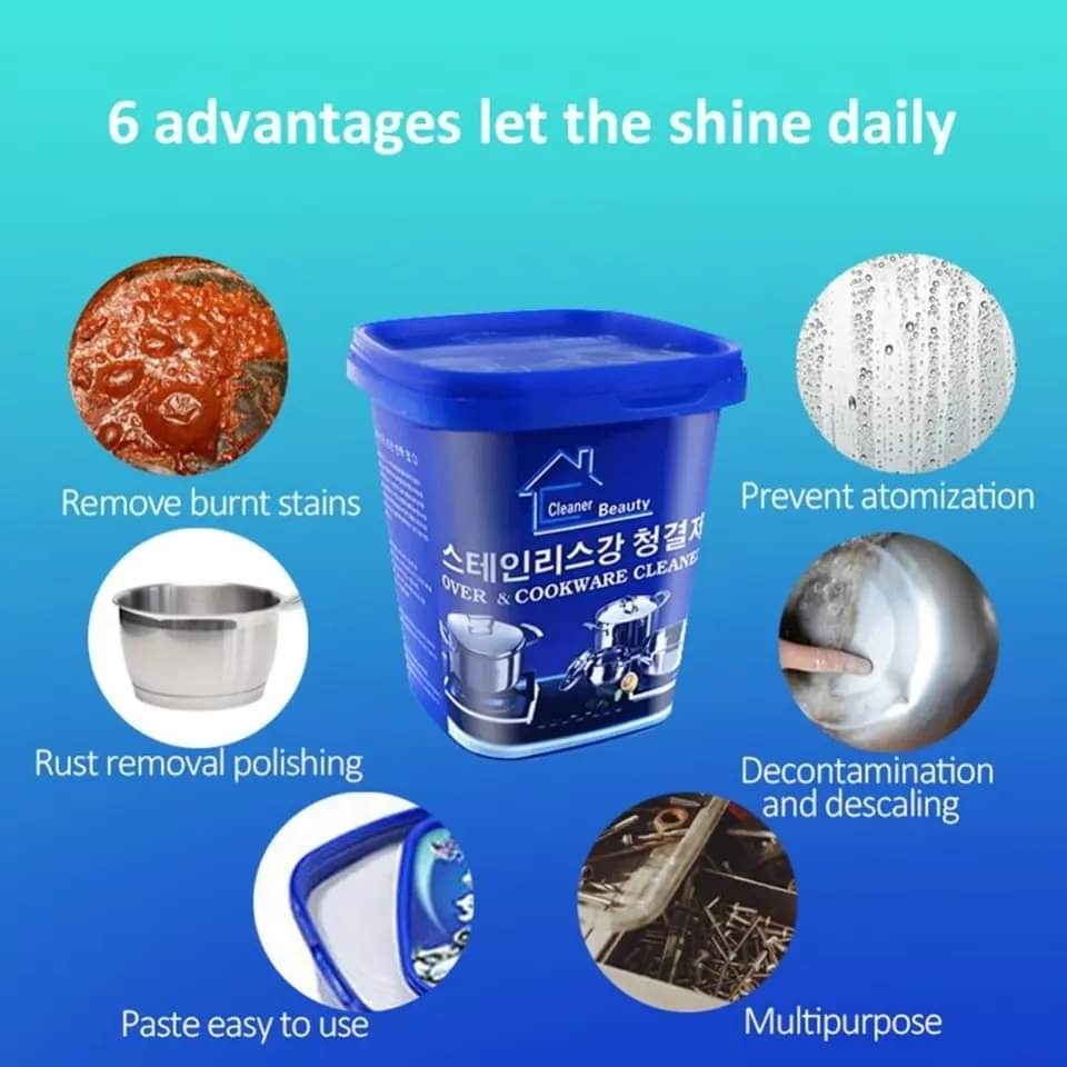 Picture of Stainless Steel Cleaning Paste, Stainless Steel Cleaning Paste Remove Stains Multi-purpose Cleaner, Oven Cookware Cleaner, Powerful Stove Cleaner, Polish Removes Stains Cleaner (500g) Blue 